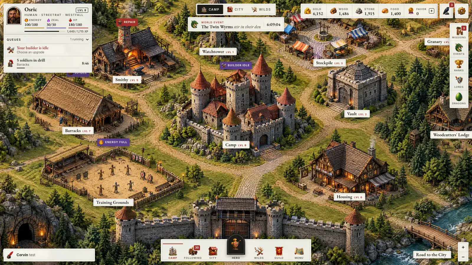 Lord of the Lands, de stad met HUD